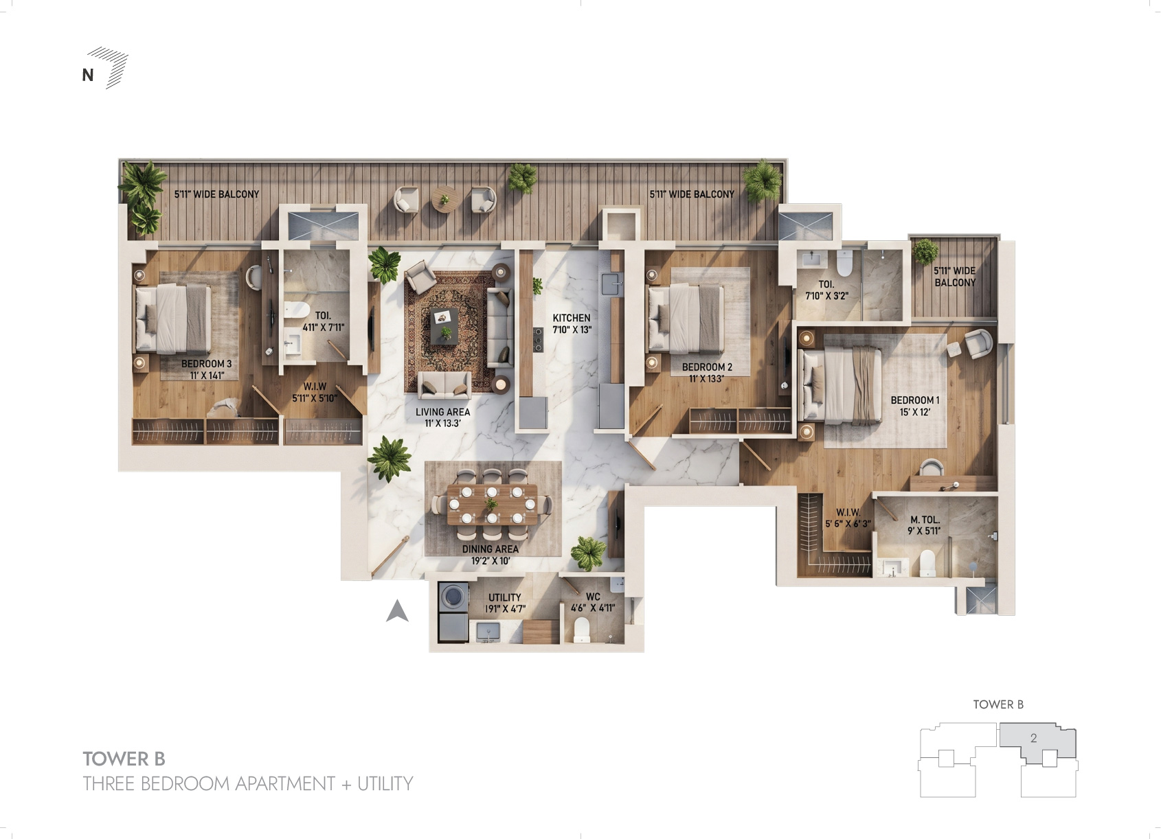 3BHK Tower B - 2 floor plan